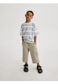Reserved - Spodnie culotte z wiązaniem - oliwkowy. Kolor: oliwkowy. Materiał: bawełna, tkanina #1