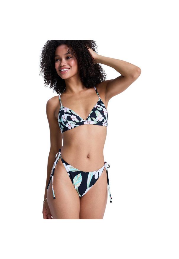 Roxy - Dół bikini damski PRINTED ESSENTIALS. Kolor: czarny. Materiał: poliester, elastan, tkanina