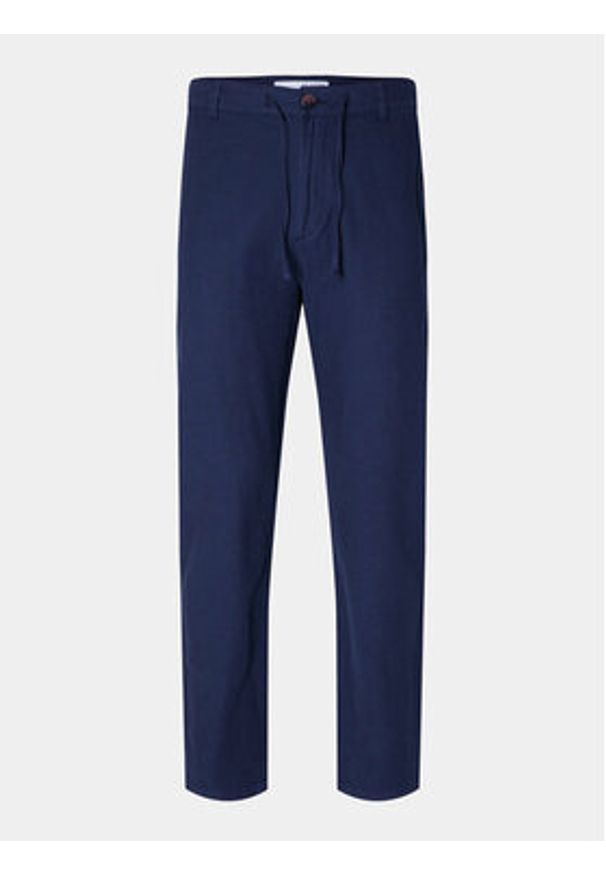 Selected Homme Chinosy 16087636 Granatowy Slim Tapered Fit. Kolor: niebieski. Materiał: bawełna, len