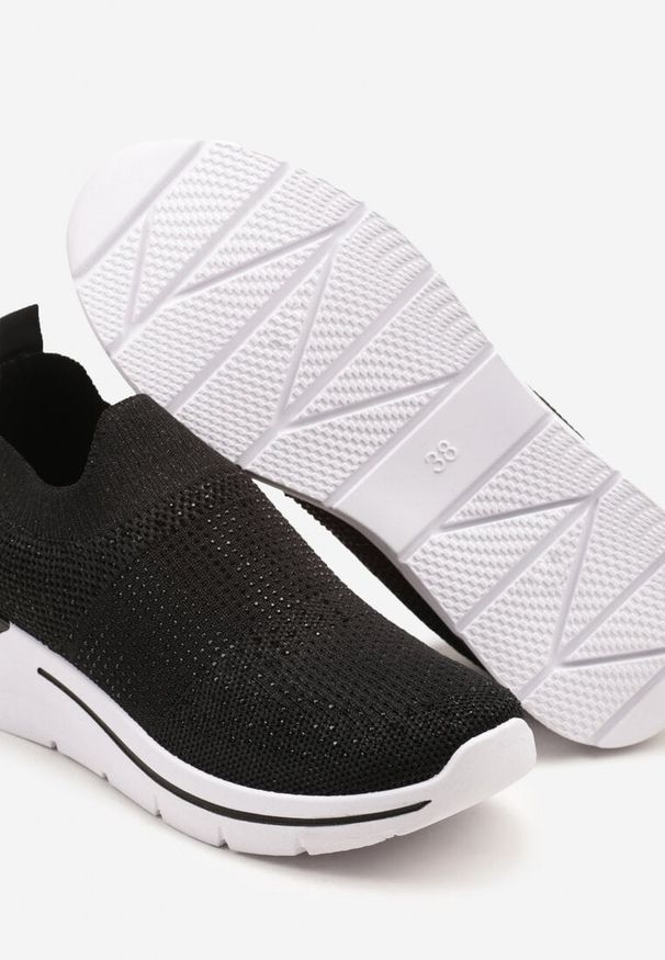 Born2be - Czarne Buty Sportowe z Cyrkoniami przed Kostkę z Elastyczną Cholewką Telanissea. Okazja: na co dzień. Wysokość cholewki: przed kostkę. Kolor: czarny. Materiał: jeans. Szerokość cholewki: normalna