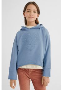 Mayoral bluza bawełniana dziecięca z kapturem z nadrukiem. Typ kołnierza: kaptur. Kolor: niebieski. Materiał: bawełna. Wzór: nadruk #1
