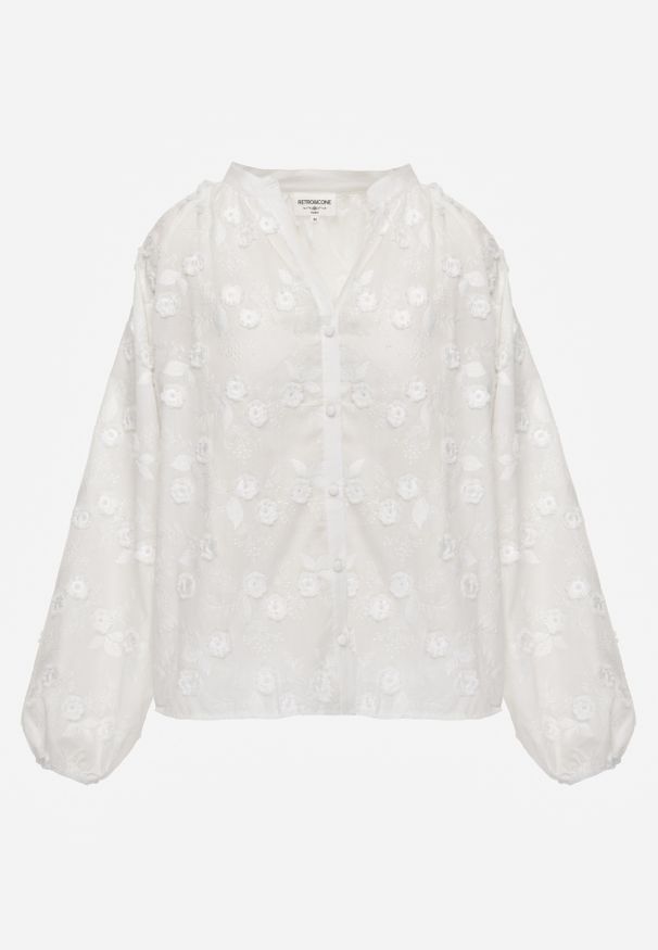 Renee - Biała Koszula Zapinana na Guziki z Haftowanej Tkaniny Glemma. Kolor: biały. Materiał: tkanina. Wzór: haft