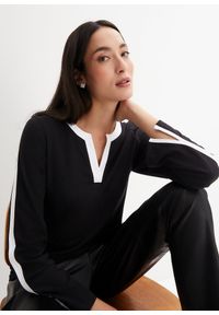 bonprix - Bluzka z długim rękawem i rozcięciem. Kolor: czarny. Długość rękawa: długi rękaw. Długość: długie. Styl: elegancki #1