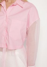 Born2be - Różowa Koszula z Transparentnymi Rękawami Silomea. Okazja: na co dzień. Kolor: różowy. Materiał: jeans. Wzór: aplikacja. Styl: casual #4