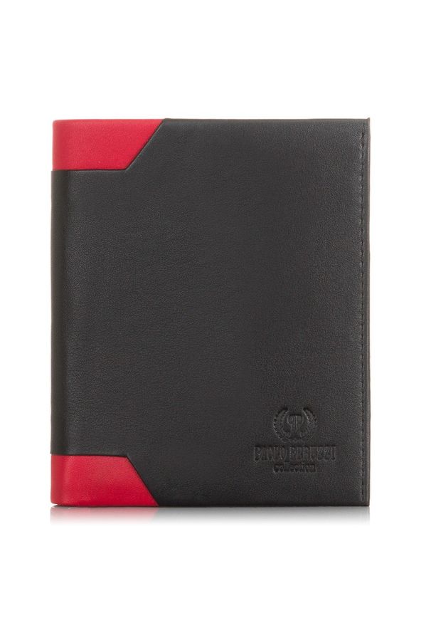 PAOLO PERUZZI - Portfel skórzany męski RFID czarny Paolo Peruzzi IN-16-RED. Kolor: czarny, czerwony, wielokolorowy. Materiał: skóra