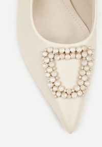 Renee - Beżowe Sandały na Szpilce Ozdobione Aplikacją z Cyrkoniami Isleheart. Zapięcie: sprzączka. Kolor: beżowy. Materiał: jeans. Wzór: aplikacja. Obcas: na szpilce. Styl: elegancki #9