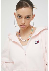 Tommy Jeans bluza bawełniana damska kolor różowy z kapturem gładka. Typ kołnierza: kaptur. Kolor: różowy. Materiał: bawełna. Wzór: gładki #3