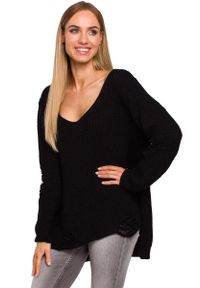 MOE - Czarny Nowoczesny Sweter Oversize z Efektem Damage. Kolor: czarny. Materiał: akryl, poliamid #1