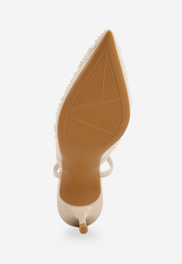 Born2be - Beżowe Czółenka VICES z Siateczki na Szpilce Ozdobione Perełkami i Cekinami Talilody. Okazja: na co dzień. Kolor: beżowy. Wzór: aplikacja. Obcas: na szpilce. Styl: elegancki, casual