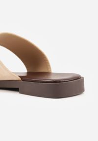 Renee - Ciemnobeżowe Klapki VICES w Typie Japonek z Ozdobą na Dużym Palcu Ettelhe. Okazja: na co dzień. Kolor: beżowy. Materiał: jeans. Wzór: aplikacja. Sezon: lato. Styl: casual #5