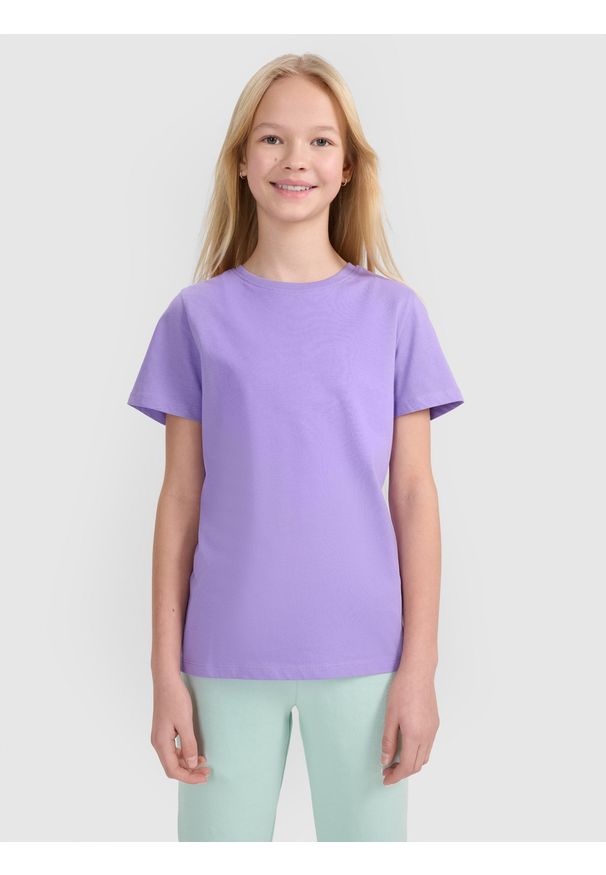 4f - 4F T-shirt regular z nadrukiem dziewczęcy - fioletowy 164 (13-14 lat). Okazja: na co dzień. Kolor: fioletowy. Materiał: bawełna, dzianina, jersey. Długość rękawa: krótki rękaw. Długość: krótkie. Wzór: nadruk. Sezon: lato. Styl: klasyczny, casual, sportowy