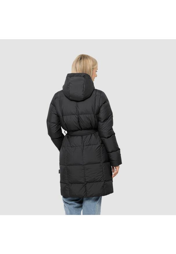 Kurtka uniwersalna damska Jack Wolfskin Frozen Lake. Typ kołnierza: kaptur. Kolor: czarny. Materiał: syntetyk. Długość: długie. Sport: turystyka piesza
