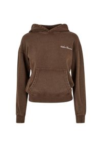 Sweat bluza frotte z kapturem z małym haftem kobieta Urban Classics. Typ kołnierza: kaptur. Kolor: brązowy. Wzór: haft #1
