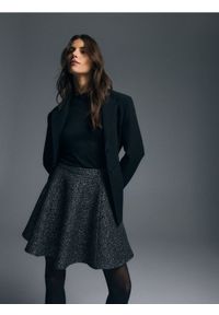 Reserved - Wzorzysta spódnica mini - szary. Kolor: szary. Materiał: tkanina, bawełna #1