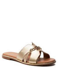 TOMMY HILFIGER - Tommy Hilfiger Klapki Flat Side T3A2-33250-1372 Złoty. Kolor: złoty. Materiał: skóra #6