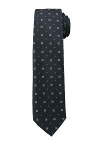 Granatowy Męski Elegancki Krawat -Angelo di Monti- 6 cm, w Kwadraciki, Wzór Geometryczny. Kolor: niebieski. Wzór: geometria. Styl: elegancki