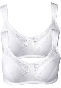 bonprix - Biustonosz bez fiszbinów z bawełną organiczną (2 szt.). Kolor: biały. Materiał: bawełna. Wzór: aplikacja #1