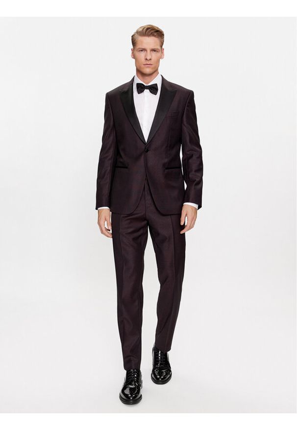 BOSS - Boss Garnitur H-Huge-2Pcs-Tux-231 50502449 Bordowy Slim Fit. Kolor: czerwony. Materiał: wełna