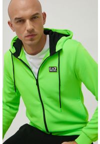 EA7 Emporio Armani bluza męska kolor zielony z kapturem z nadrukiem. Okazja: na co dzień. Typ kołnierza: kaptur. Kolor: zielony. Wzór: nadruk. Styl: casual