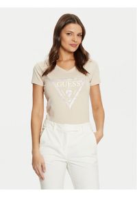 Guess T-Shirt W5RI21 J1314 Beżowy Regular Fit. Kolor: beżowy. Materiał: bawełna