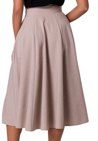 Sukienki.shop - Rozkloszowana spódnica z wysokim stanem i kieszeniami beż. Stan: podwyższony. Kolor: beżowy. Styl: elegancki #4