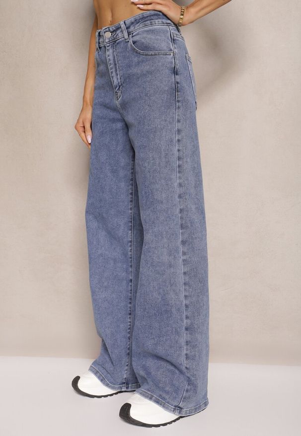 Renee - Niebieskie Jeansy z Bawełną o Szerokim Kroju High Waist Novarielle. Okazja: na co dzień. Stan: podwyższony. Kolor: niebieski. Styl: casual
