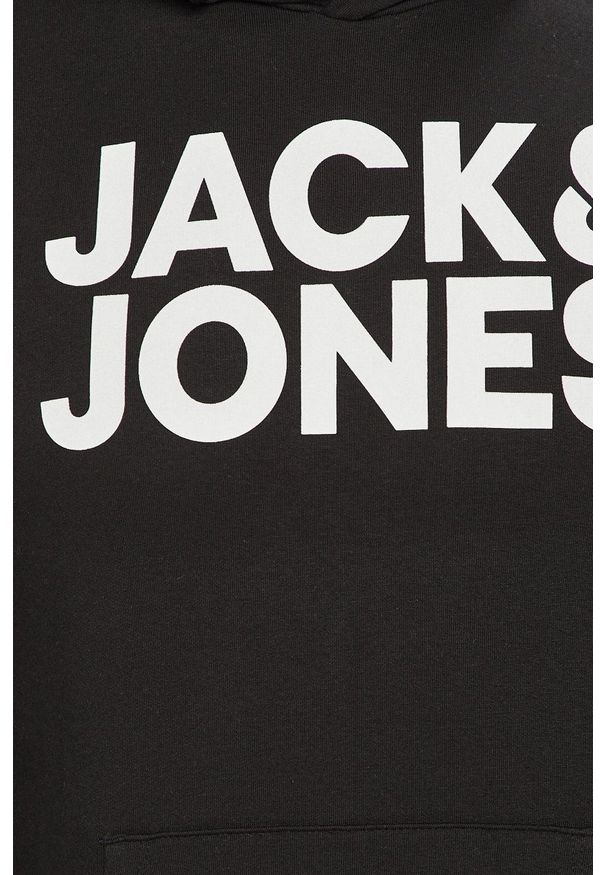 Jack & Jones Bluza męska kolor czarny z kapturem z nadrukiem. Okazja: na co dzień. Typ kołnierza: kaptur. Kolor: czarny. Materiał: dzianina. Wzór: nadruk. Styl: casual