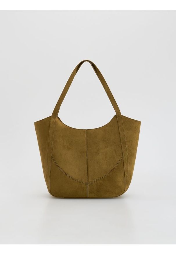 Reserved - Torebka shopper z imitacji zamszu - brązowy. Kolor: brązowy. Materiał: zamszowe