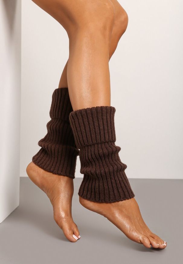 Renee - Brązowe Skarpety Getry z Ozdobnym Wywinięciem Ilamith. Kolor: brązowy