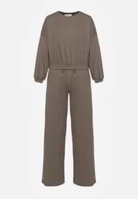 Renee - Ciemnozielony Bawełniany Komplet Bluza Krótka ze Ściągaczem i Szerokie Spodnie ze Sznurkiem w Pasie Rionnea. Kolor: zielony. Materiał: bawełna #7