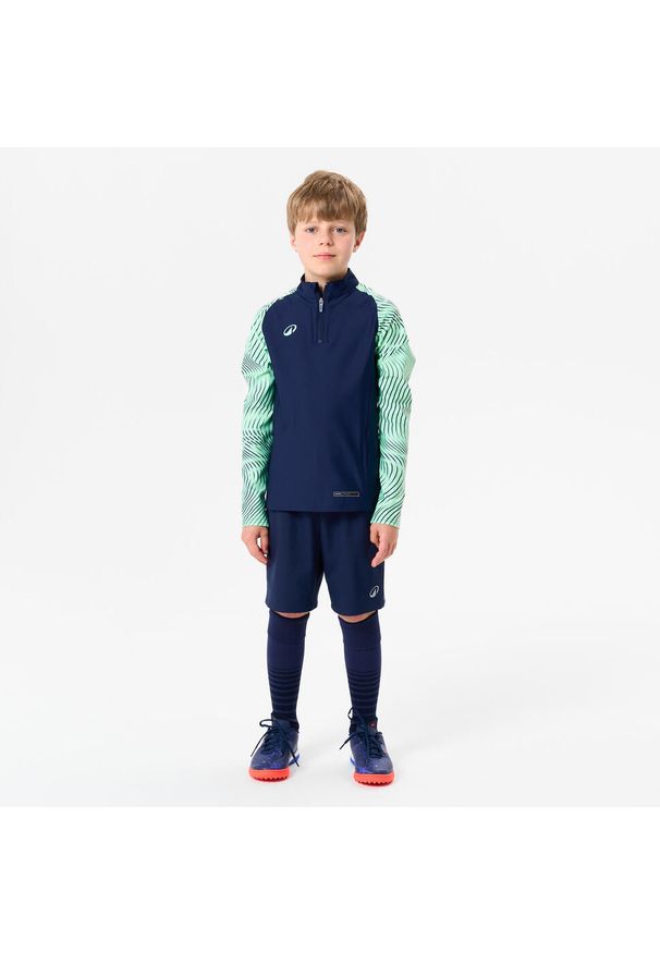 KIPSTA - Bluza piłkarska na krótki suwak dla dzieci Kipsta Viralto Wavy Club. Kolor: zielony, wielokolorowy, niebieski. Materiał: poliester, materiał. Długość: krótkie. Sport: piłka nożna