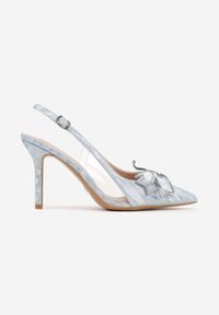 Renee - Srebrne Szpilki VICES Slingback z Kokardą Cyrkoniami i Transparetną Wstawką Kalilise. Zapięcie: sprzączka. Kolor: srebrny. Materiał: satyna. Wzór: aplikacja. Obcas: na szpilce. Styl: elegancki #5