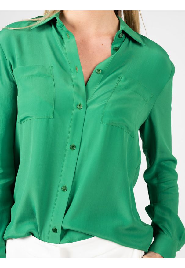 Pinko Koszula "Nora" | 100124 8889 | Kobieta | Zielony. Okazja: na spotkanie biznesowe, na co dzień. Kolor: zielony. Materiał: acetat, jedwab. Długość rękawa: długi rękaw. Długość: długie. Styl: elegancki, casual, klasyczny, biznesowy