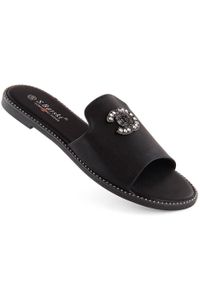 Klapki damskie komfortowe z cyrkoniami czarne S.Barski 050. Kolor: czarny. Materiał: skóra ekologiczna #1