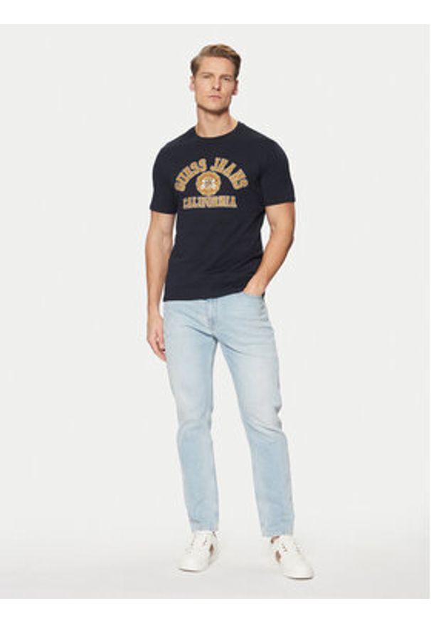 Guess Jeans T-Shirt M5RI80 K8HM0 Granatowy Slim Fit. Kolor: niebieski. Materiał: bawełna