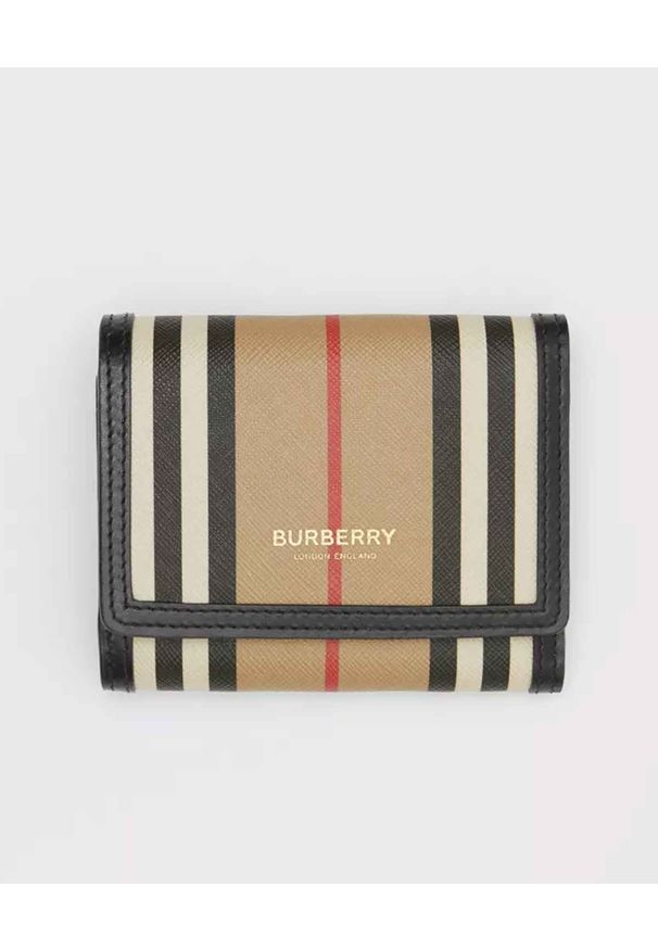 Burberry - BURBERRY - Składany portfel z ekologicznego płótna. Kolor: beżowy. Wzór: paski