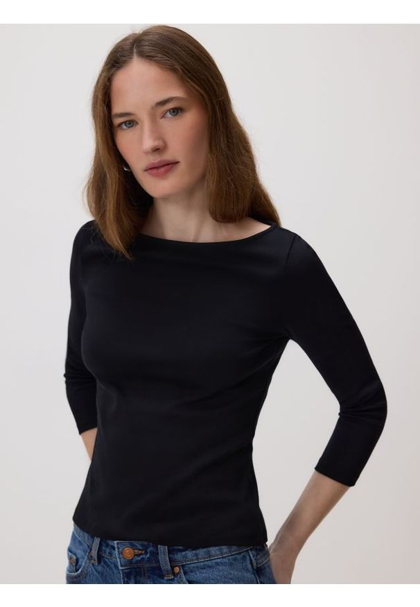 Reserved - Bawełniany longsleeve - czarny. Kolor: czarny. Materiał: bawełna. Długość rękawa: długi rękaw