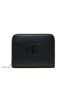 Calvin Klein Mały Portfel Damski Raised Ck Medium Zip LV04F1026G Czarny. Kolor: czarny. Materiał: skóra