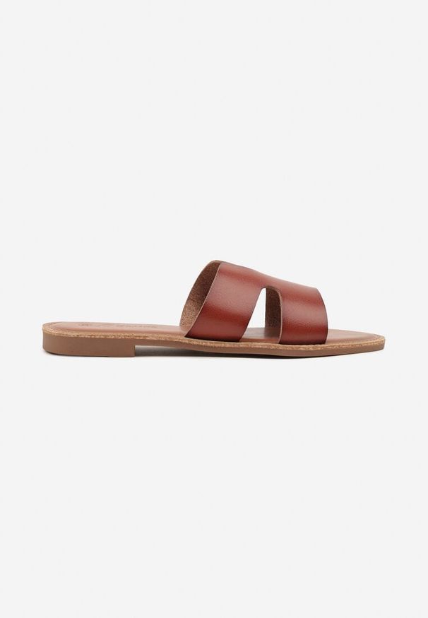Born2be - Brązowe Klapki z Geometryczną Cholewką Antellis. Okazja: na co dzień. Kolor: brązowy. Wzór: geometria. Sezon: lato. Styl: casual, klasyczny, elegancki