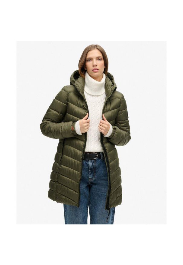 Superdry - Kurtka pikowana z kapturem Fuji od SUPERDRY. Typ kołnierza: kaptur. Kolor: zielony. Długość rękawa: długi rękaw. Styl: elegancki