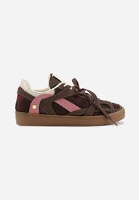Renee - Brązowe Sneakersy Kultowe Tenisówki z Podwójnymi Sznurówkami Luvitta. Okazja: na co dzień, na spacer. Kolor: brązowy. Materiał: satyna, skóra. Sport: bieganie, turystyka piesza