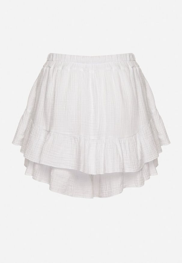 Born2be - Białe Bawełniane Spódnico-Szorty z Falbankami Turena. Okazja: na co dzień. Kolor: biały. Materiał: bawełna. Sezon: lato. Styl: elegancki, casual