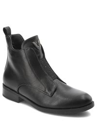 Czarne Botki S.Barski Eleganckie Obuwie Damskie. Okazja: na co dzień. Kolor: czarny. Materiał: skóra ekologiczna. Wzór: aplikacja. Sezon: zima, jesień. Obcas: na obcasie. Styl: elegancki. Wysokość obcasa: niski #1