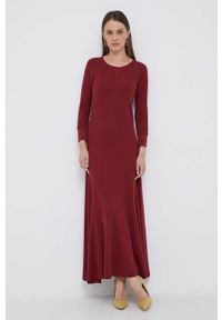 Polo Ralph Lauren sukienka bawełniana kolor bordowy maxi rozkloszowana. Typ kołnierza: polo. Kolor: czerwony. Materiał: bawełna. Długość rękawa: raglanowy rękaw. Typ sukienki: rozkloszowane. Styl: klasyczny. Długość: maxi #3
