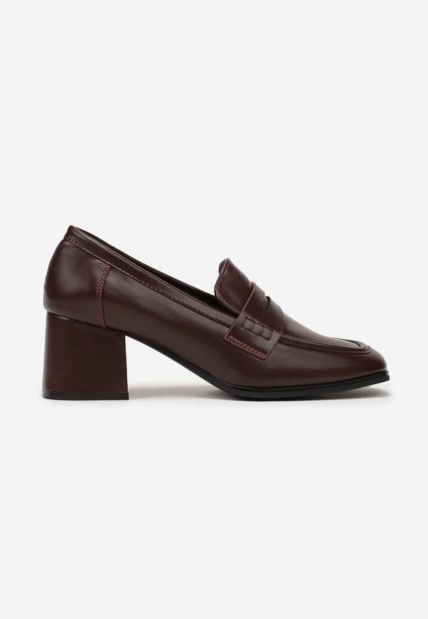 Born2be - Bordowe Półbuty na Słupku z Kwadratowym Noskiem i Ozdobnym Paskiem Smotere. Zapięcie: pasek. Kolor: czerwony. Obcas: na słupku. Styl: elegancki