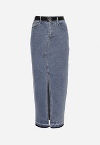 Born2be - Granatowa Spódnica Jeansowa o Ołówkowym Kroju z Rozcięciem z Przodu Ramalla. Kolor: niebieski. Materiał: jeans #3