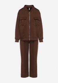 Born2be - Brązowy Bawełniany Komplet Dresowy Bluza na Suwak i Spodnie Tevrisa. Kolor: brązowy. Materiał: bawełna, dresówka. Sport: turystyka piesza #5