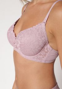 Born2be - Jasnofioletowy Komplet Biustonosz i Majtki Typu Figi Ozdobiony Koronką Ezivane. Kolor: fioletowy. Materiał: koronka. Wzór: aplikacja, koronka #6