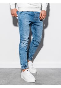 Ombre Clothing - Spodnie męskie jeansowe joggery P907 - jasnoniebieskie - XXL. Kolor: niebieski. Materiał: jeans