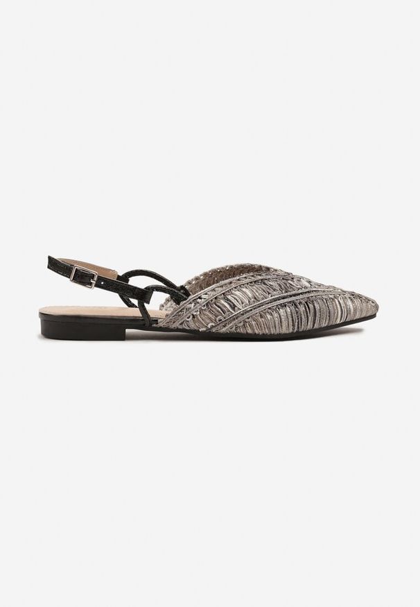 Renee - Czarne Sandały Vices Slingback z Plecioną Cholewką i Metaliczną Nicią Nilannia. Okazja: na co dzień. Zapięcie: sprzączka. Kolor: srebrny. Sezon: lato. Styl: elegancki, casual